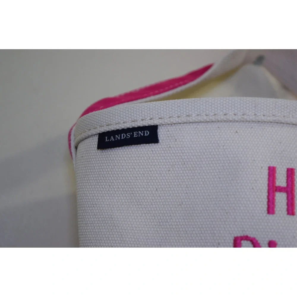 Lands End Happy Birthday HEAVY DUTY Canvas Bucket Bag White Embroidered Tote